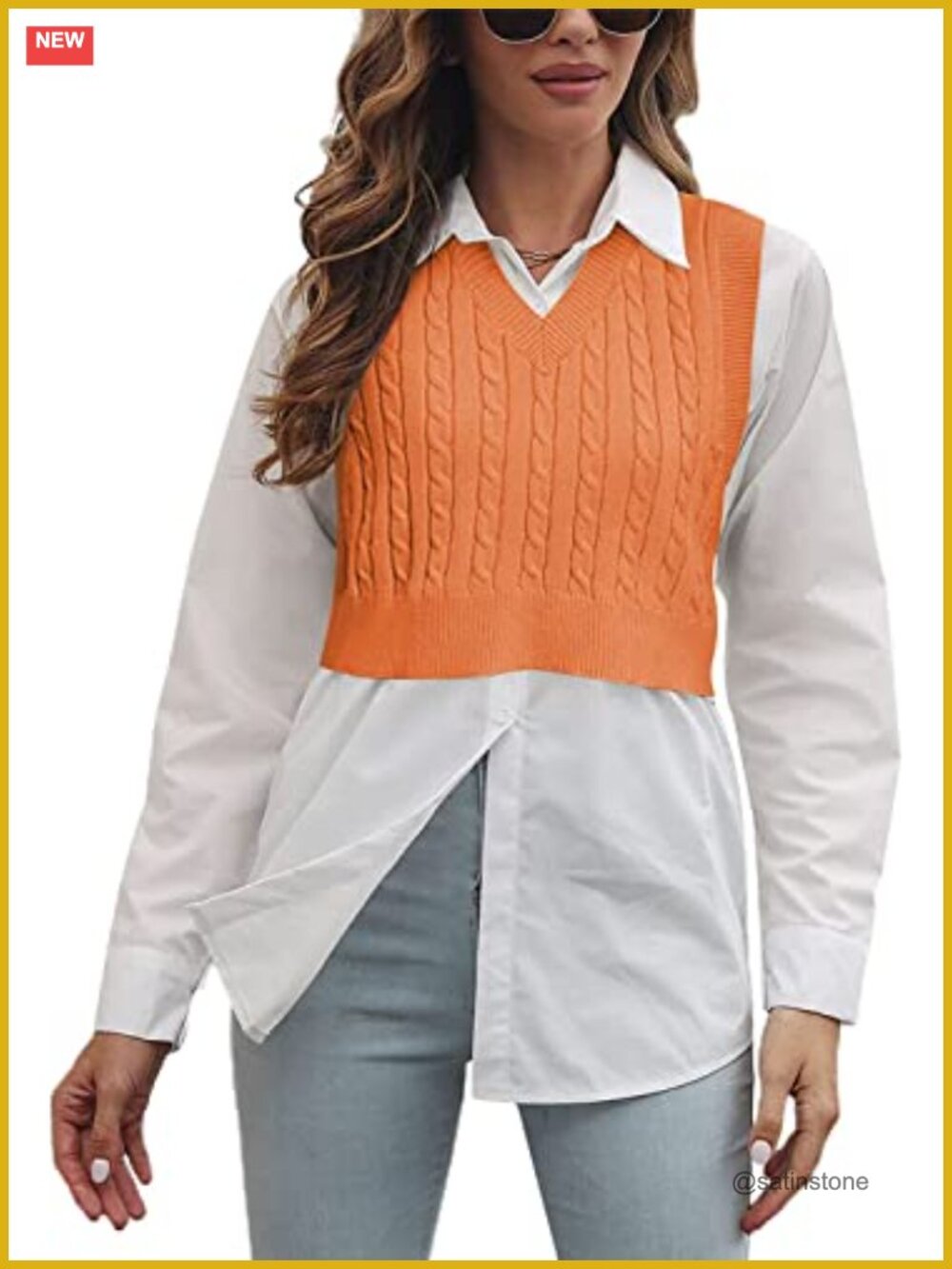 Womens Sleeveless V-Neck Argyle Knit Cropped Sweater Vest Preppy Tank Top